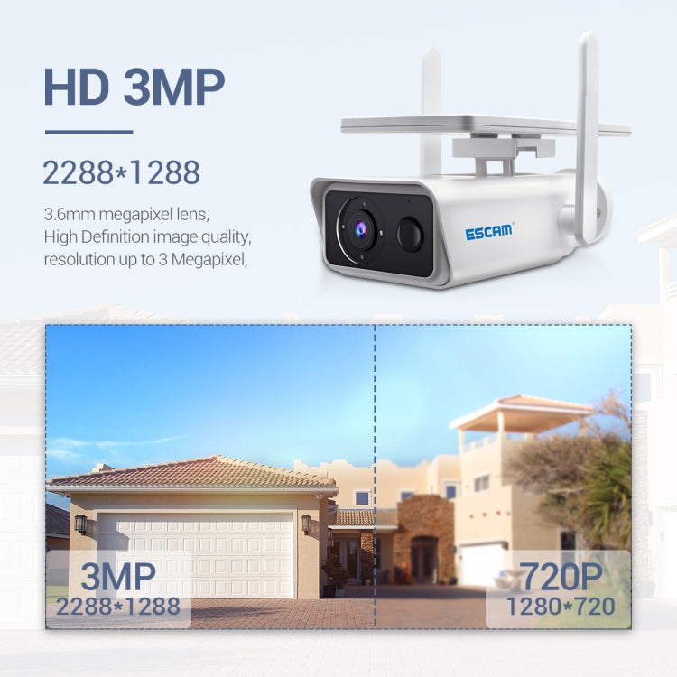 ESCAM QF180 H.265 3MP Solar Wifi IP Camera, Without Battery, QF180 ESCAM QF180 H.265 3MP Solar Wifi IP Camera, Without Battery, QF180